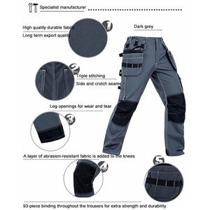 Men's Custom Design Heavy Duty Men's <b>Work</b> <b>Pants</b> Polyester Abrasion Resistant With Tool Pockets <b>Black</b> Gray Panels - Product Image 2