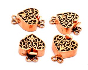 25X16X7MM fermoir de boîte de Bali en forme de cœur multi-brins 1-2-3 brins en cuivre oxydé plaqué or 18 carats fermoir de boîte de fabrication de bijoux B235 - Product Image 2