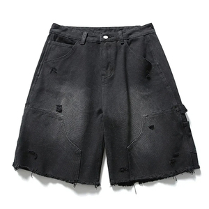 Pantalones Cortos Vaqueros Rectos Casuales de Mezclilla Rasgada Personalizados de Alta Calidad para Hombre, Estilo Urbano 2025, 100% Algodón, Diseño Sólido Digital - Product Image 1