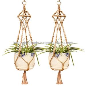 Jardinière suspendue en macramé tissé élégant intérieur extérieur décor à la maison Accent pour plantes verdure balcon jardin et espace contemporain - Product Image 3