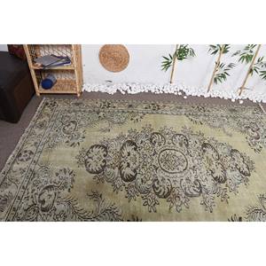 Alfombra turca Vintage de 5,9x8,4 pies, lana tejida plana verde Beige con patrón de retazos para decoraciones de sala de estar o uso en el pasillo - Product Image 5