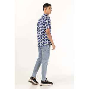 Men's Casual Printed Dot Pattern <b>Shirt</b> Navy <b>White</b> 100% Cotton Poplin <b>Long</b> <b>Sleeves</b> Anti-Wrinkle Size XL for Autumn - Product Image 2