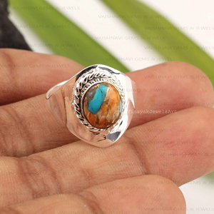 Nouvelle arrivée, bague en turquoise cuivre naturelle d'huître épineuse, argent sterling 925, bijoux bohèmes, pierre précieuse faite à la main, fiançailles, mariage - Product Image 1
