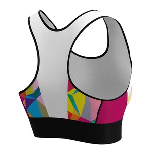 Soutien-gorge de sport en nylon Spandex à haute élasticité pour femmes haut court à séchage rapide soutien-gorge de Yoga grande taille coussinets amovibles pour Pilates course avant - Product Image 4
