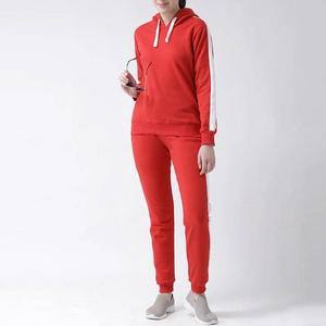 Purement coton fait de haute qualité à manches longues tenue décontracté confortable taille adulte pull femme survêtement avec bandes blanches - Product Image 4