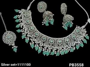 Plaqué argent belle superbe CubicZircon cristal Dangle goutte tour de cou collier de mariage bijoux avec boucle d'oreille Mangtika pour les femmes - Product Image 3