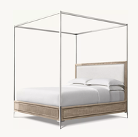 Collection de chambres à coucher modernes Sassanid OEM Lit à baldaquin à panneaux en ébène laqué Benoit en acier inoxydable poli