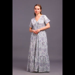 Bloc imprimé coton robe à la main à manches courtes confortable robe pleine longueur main bloc coton tenue décontractée avec poches - Product Image 1