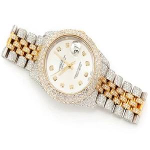 Iced Out Full Vvs Moissanite Diamond White Dial Dos tonos Blanco y amarillo Hecho a mano Auto Movimiento Relojes de lujo para mujeres - Product Image 1