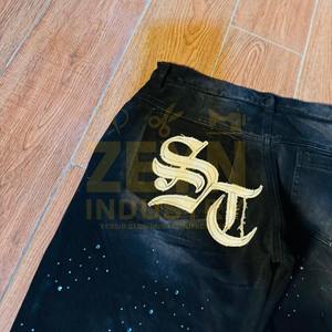 Pantalones Vaqueros de Mezclilla de Alta Calidad con Logotipo Bordado Personalizado, Impresión de Pedrería, Hechos a Medida, OEM - Product Image 3