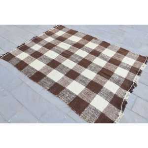 พรมตุรกีขนาด 6.1x8.2 ฟุต, พรมคิลิม, พรมลายต้นไม้สีน้ำตาลทำจากขนสัตว์ - Product Image 2