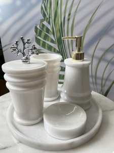 Luxury White Marble <b>Bathroom</b> <b>Accessories</b> <b>Set</b> Soap Dispenser Tumbler Jar Soap Dish Tray for Hotel Spa - Product Image 4