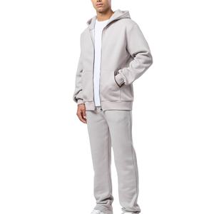 Conjunto de chándal de algodón polar transpirable con capucha y cremallera, de peso pesado, liso, informal, de talla grande para hombre - Product Image 1