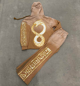 Streetwear unisexe avec logo personnalisé vente en gros 100% survêtements de luxe en coton ensemble de pantalons de survêtement évasés à capuche Boxy - Product Image 6