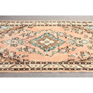 พรมตุรกีขนาดเล็ก 3.5x5.1 ฟุต พรมวินเทจ สีน้ำตาลลายเรขาคณิตพร้อมลวดลายดอกไม้ - Product Image 3