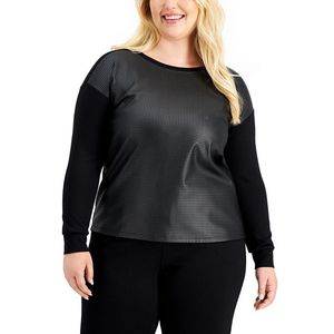 Top Serenity in tecnica mista da donna di Anne Klein in nero, taglia plus size - taglia 1X - Product Image 1
