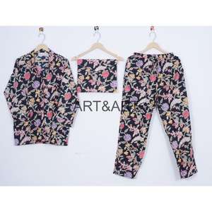 Bloc de main respirant pour femmes 100% coton pyjama ensembles décontracté nouveau Style coupe décontractée pour la saison de printemps confortable coupe ample - Product Image 1