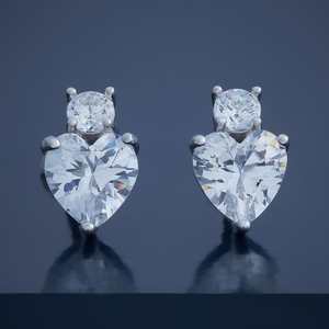 Pendientes de Oro de 14K y Plata 925, Modelo 180838, Estilo Moderno en Forma de Corazón, con Baño de Oro Rosa y Diamante como Piedra Principal - Product Image 1