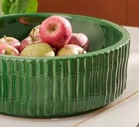 Bol fait main vintage en céramique de qualité supérieure sans BPA avec design vert pour fruits et collations - Product Image 3