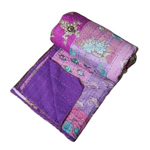 Indian Kantha Woven Solid 100% Cotton Modern <b>King</b> <b>Size</b> <b>Bedspread</b> Quilt Throw Blanket Purple Color Home Use - Product Image 1