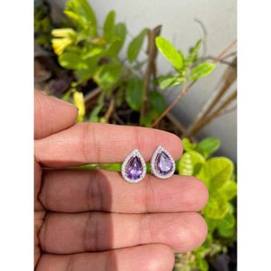 925 Sterling Silver Pear Shaped <b>Amethyst</b> <b>Stud</b> <b>Earrings</b> Water Drop Bezel Setting for Gift - Product Image 5