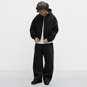 Conjunto de Sudadera con Capucha Unisex de Algodón Grueso con Cremallera Completa, Bordado Personalizado, Ropa Urbana Esencial, Transpirable, Corta, Talla Grande - Product Image 2