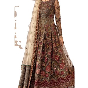 2023 Edición de boda de lujo marrón indio pakistaní red Maxi traje Venta caliente seda viscosa algodón Salwar Kameez vestido - Product Image 1