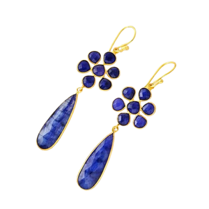 Designer Lapis Lazuli Stone Bezel Set Dangle 925 <b>Sterling</b> <b>Silver</b> <b>Earrings</b> Women Fashionable Crystal Gemstone Jewelry for Women - Product Image 5