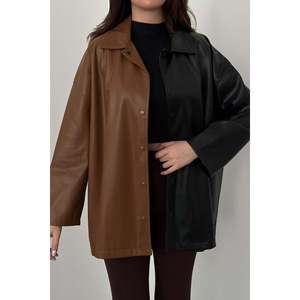 Black Trimmed Snap-Button Leather <b>Shirt</b> - Black - Product Image 3