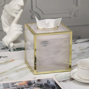 Dispensador de servilletas de madera elegante nórdico hecho a mano caja de pañuelos de vidrio de alta calidad con soporte de almacenamiento de Metal artículo decorativo para el hogar - Product Image 4