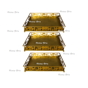 Juego de 2 bandejas metálicas color dorado para el Ramadán, de la más alta calidad, en diferentes tamaños, para servir dátiles, para uso doméstico. - Product Image 4