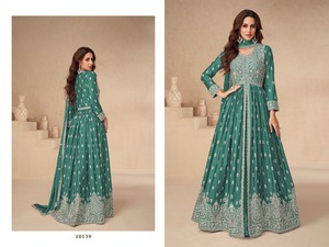New Indian Traditional Anarkali <strong>Long</strong> Gown with Heavy Embroidery Work Georgette <strong>Designer</strong> Dupatta Pishwas <strong>Suit</strong> for Winter Parties