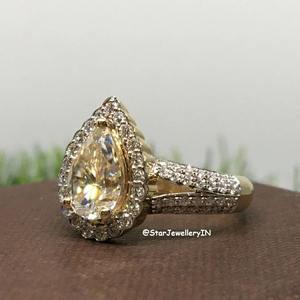 14K Solid Gold 2.00 Ct Pear <b>Light</b> Yellow Moissanite Diamond Solitaire Engagement Ring. - Product Image 4