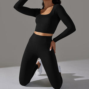 Ensemble de leggings de yoga et de soutien-gorge de sport sans bretelles pour femmes de haute qualité OEM, 2 pièces, uni, respirant, séchage rapide - Product Image 3
