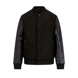 Chaqueta universitaria con logotipo personalizado, Mangas de cuero bordadas, chaqueta negra de béisbol universitario para parejas, chaqueta de hombre Letterman Varisty - Product Image 1