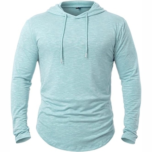 Venta al por mayor de los hombres 100% algodón sudaderas con capucha con mangas largas y bordado liso teñido con capucha para los hombres - Product Image 2