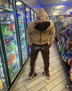 Survêtements avec fermeture éclair complète pour hommes broderie logo poche cargo pantalons de survêtement évasés et ensembles de sweat à capuche sialkot pakistan survêtement - Product Image 2