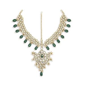 Exquisito Conjunto de Joyería Nupcial Meenakari Kundan Verde, Gargantilla, Pendientes Jhumkas, Mathapatti, Nath, Regalo Étnico Dorado para Fiesta de Compromiso - Product Image 5