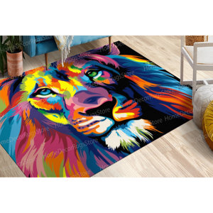 Tapis imprimé motif lion - Moderne, coloré, abstrait, animal, grand, tapis doux non tissé - Product Image 1