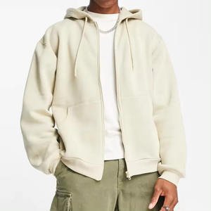 Sweat à capuche zippé pour homme en coton épais de haute qualité, grande taille, très vendu, couleur unie, épaules tombantes, coupe oversize, hiver, séchage rapide - Product Image 1