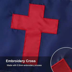 ธงคริสเตียนขนาด 3x5 ฟุต พร้อมขอบสีทอง ผลิตในสหรัฐอเมริกา ปักลายกางเขน พร้อมปลอกเสาธงสำหรับคริสเตียน - Product Image 2