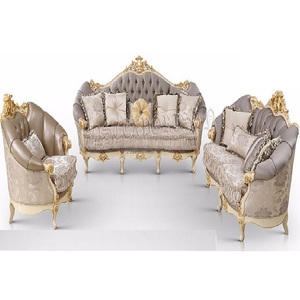 Muebles de salón de artesanía india de diseño elegante, conjunto de sala de estar de madera de alta calidad, compra de 8 asientos, tapizado en cuero - Product Image 1