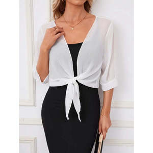 Veste boléro courte en mousseline de soie Truvakar pour femme, avec lien sur le devant, 25355 - Blanc - Product Image 2
