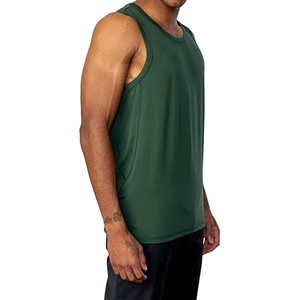Débardeur sans manches vert uni pour homme, col rond, respirant, coupe décontractée, tricoté en polyester, vêtement de sport - Product Image 4