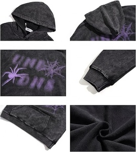 Custom Rhinestone & Crackle Print Acid Wash Hoodie 100% Cotton Heavyweight Vintage Faded Aesthetic Pullover hoodies - Product Image 3