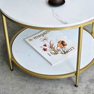 Modern Two-tiered <b>Sofa</b> <b>Table</b> with Stone Top & Iron Legs 60x60cm Living Room Furniture TT68274 - Product Image 3
