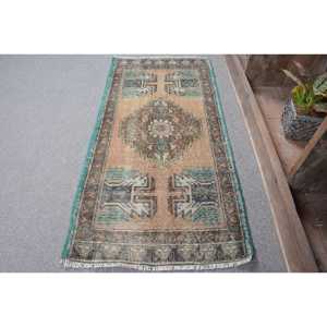 Turkish 1.7x3.3 ft Rug, Small Vintage Rug, <b>Brown</b> Animal Print <b>Wool</b> Rug - Product Image 2