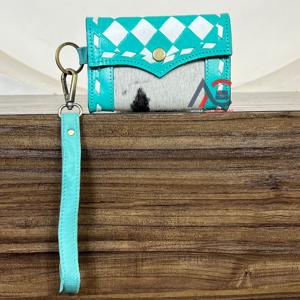 New Customized Designer Hand Tooled Cowhide Leather <b>Coin</b> Purse Checkered Pattern with Wristlet Stylish Card Holder for women's - Product Image 1