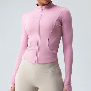 เสื้อแจ็กเก็ตใส่เล่นโยคะสำหรับผู้หญิงที่ระบายอากาศได้ดีมีสไตล์สีทึบมีซิปแบบไม่สมมาตร - Product Image 3