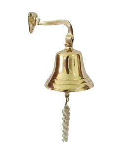 Tema náutico Nueva campana montada en la pared de metal con acabado chapado en oro Forma redonda Excelente calidad con mango de cuerda - Product Image 6